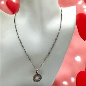 Adult Jewes Rhinestone Heart Cut Out Round Pendant Chain 18 1/8" Necklace!